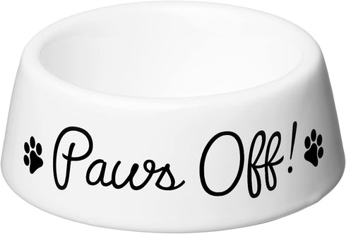 Amici Home Paws Off Pet Food Bowl | Pet Food and Water Dish | 6 Ounce Capacity | Dog Food Bowl with Black and White Lettering | AntiSlip Ceramic P...