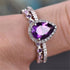HaoMo 2 Pcs Gorgeous Purple Cubic Zirconia Bridal Prom Engagement Pear Shaped Teardrop Ring Set Marquise Matching Band Amethyst Birthstone Ring Et...