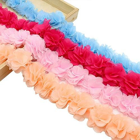 Yalulu 5 Yards Flower 3D Chiffon Lace Trim Ribbon Fabric Applique Trimming Craft Sewing Wedding Dress Decoration Accessories (Light Pink)...