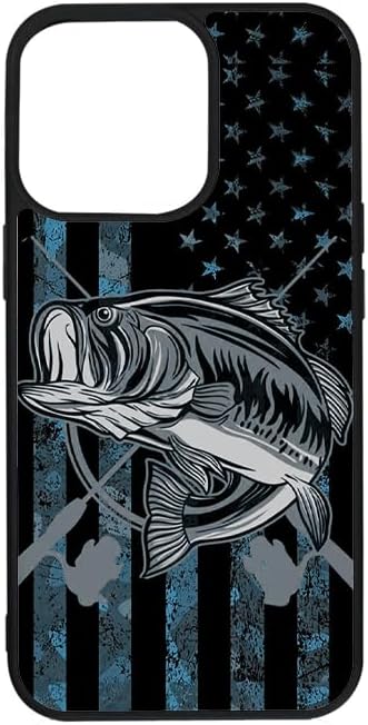Camo American Flag Bass Fishing Gift Love Fishing Fisherman Case - Compatible with iPhone 14 Pro - Durable Non-Slip TPU Rubber Shockproof Slim Cas...