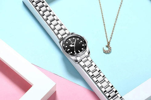 Women's Classic Fashion Silver Stainless Steel Watches Waterproof Date Luminous Lady Dress Wrist Watch...