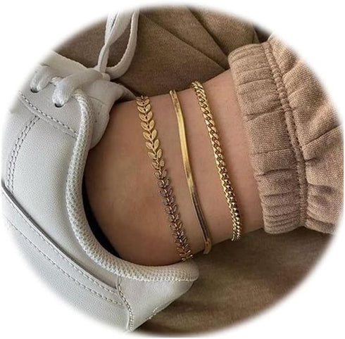 Gold Ankle Bracelets for Women,Sandbeach Anklets Bracelets,Waterproof Cuban Butterfly Heart Crystal Rhinestone Link Chain Anklets Set Dainty Jewel...