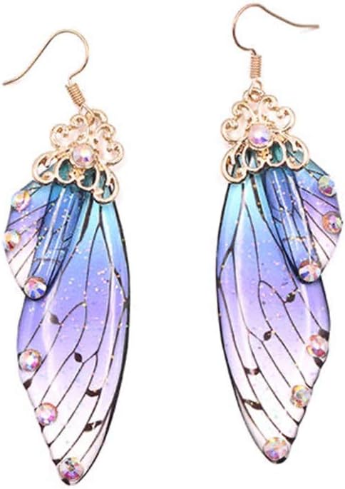 Faerie Butterfly Wing Foil Rhinestone Earrings Necklace Set Unique Fairy Simulation Big Monarch Butterflies Earring Classy Handmade Jewelry for Wo...