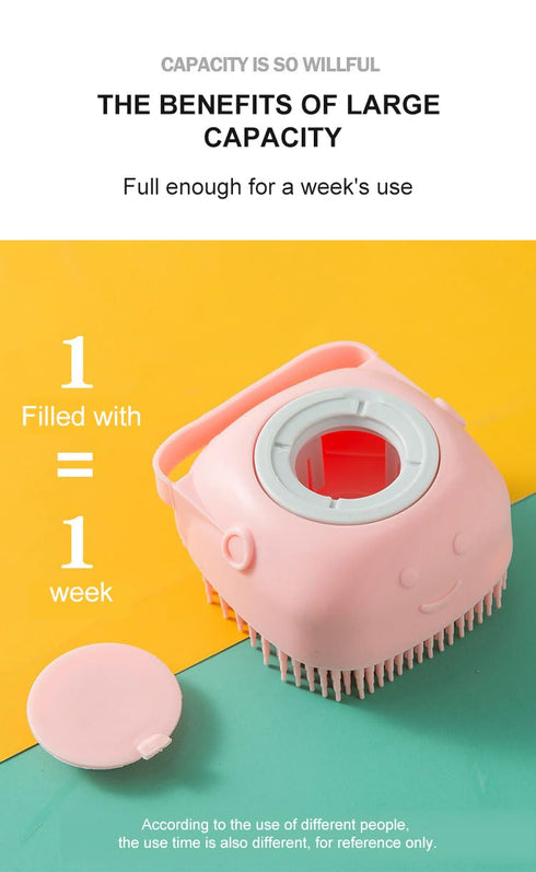 Multi-Functional Pet Bath & Massage Brush: Shampoo Dispenser, Soft Silicone Brush, Rubber Bristle for Dogs and Cats (Pink)...