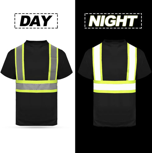 HYCOPROT High Vis Reflective T Shirt Short Sleeve Safety Mesh Quick Dry Shirts (Black, Large)...