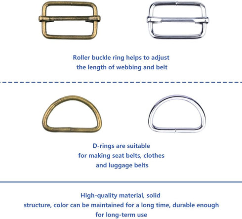 60 Pieces Silver and Brown Metal Buckles Ring with 40 Pieces Slide Buckles and 20 Pieces D-rings for Handbag Pet Collar Sewing or DIY Craft Ideas ...