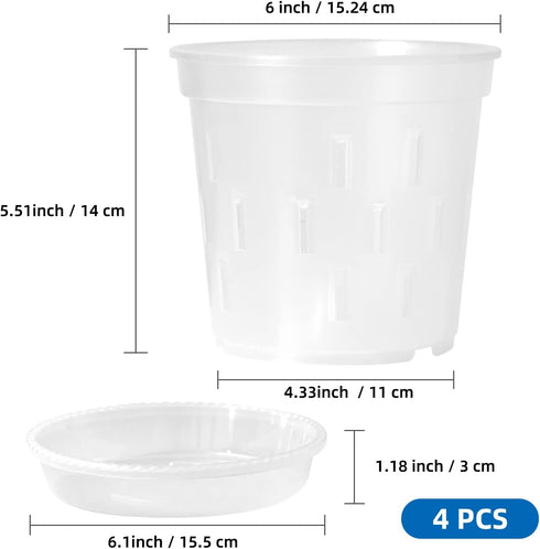 TRUEDAYS 4 Pack Orchid Pot with Saucers, 6 Inch Clear Orchid Pots with Holes, Plastic Planter with Trays, Breathable Slotted Orchids Planters for ...