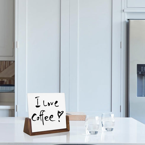 Glass Dry Erase Board with Walnut Wood Base, Desktop Memo Whiteboard, Writing Note Pad, Mini Glass White Board for Tabletop Display(Walnut Base,Wh...