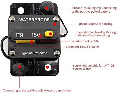 150Amp Circuit Breaker 30-300A with Manual Reset Trolling Motor Auto Car Marine Bike Stereo Audio Terminal Fuse Inverter for System Current Overlo...