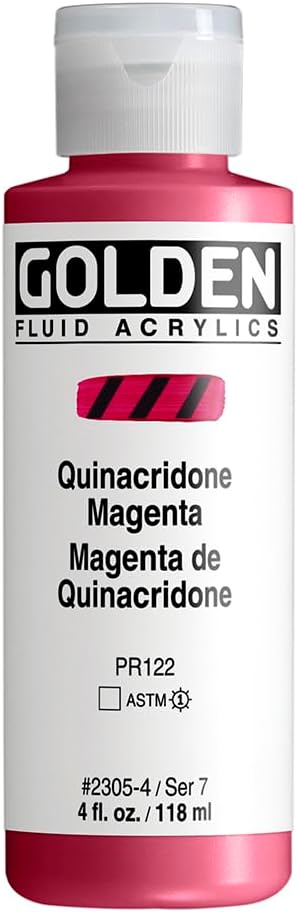 Fluid Acrylics by GOLDEN, Quinacridone Magenta, 4 fl. oz. Bottle, Professional Acrylic Paint, Transparent...