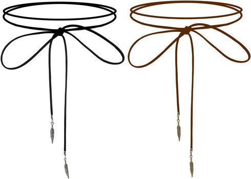 Doubnine Boho Feather Choker Wrap Necklace 2pcs Versatility Vegan Suede Y Lariat Gothic Black Brown Bronze Accessories for Women...