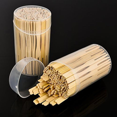 Jovitec 220 Pcs Mini Bamboo Forks 3.5 Inch Appetizer Cocktail Forks Bulk disposable Wood Toothpicks Double Prong Charcuterie Picks for Birthday Pa...
