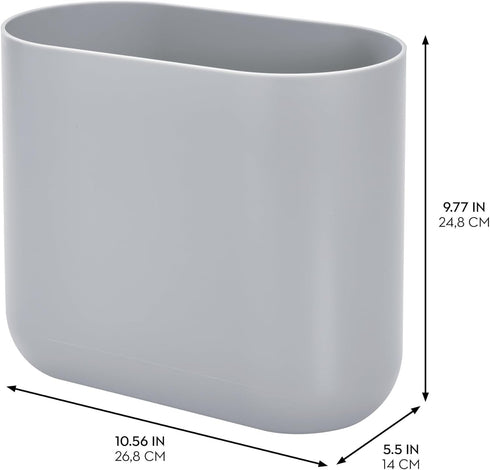 iDesign Cade Oval Slim Trash, Compact Waste Basket Garbage Can for Bathroom, Bedroom, Home Office, Dorm, College, Matte Gray...