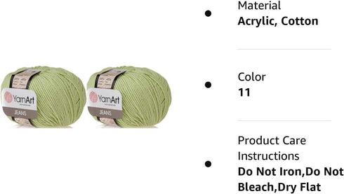 Amigurumi Cotton Yarn, YarnArt Jeans Yarn 55% Cotton 45% Acrylic Lot of 2 Skein 100gr 350yds Knitting Acrylic Cotton 2 Sport Yarn (11)......