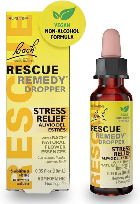 RESCUE Bach Remedy Dropper 10mL, Natural Stress Relief, Homeopathic Flower Essence, Vegan, Gluten & Sugar-Free, Non-Habit Forming (Non-Alcohol For...
