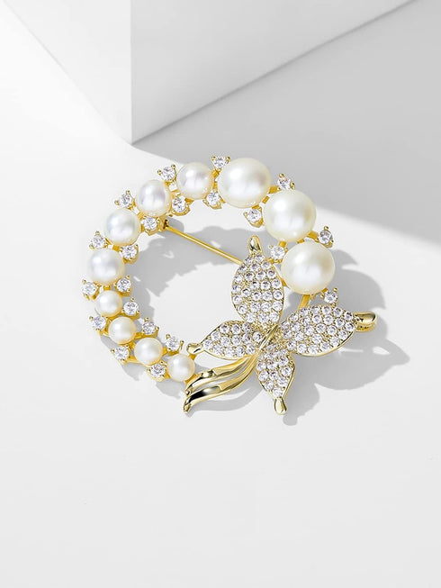 2 Pcs Butterfly Pearl Brooch Pin Wreath Brooch Safety Pin Wedding Bridal Brooches Women Crystal Rhinestones Brooch Collar Lapel Pin Badge for Dres...