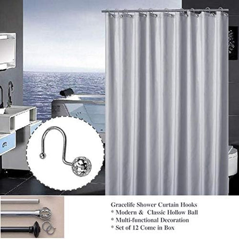12Pcs Hollow Ball Shower Curtain Hooks Luxury Quality Rustproof Stainless Steel Shower Curtain Rings Hooks for Bathroom Rod (Chrome)...