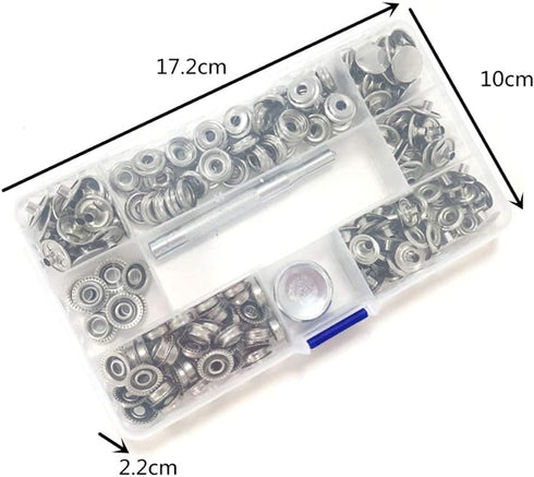 200 Pieces Stainless Steel Snap Fastener Kit, BetterJonny 15mm Heavy Duty Snap Button Press Stud Cap with Pliers and 3 Setting Tools for Marine Bo...