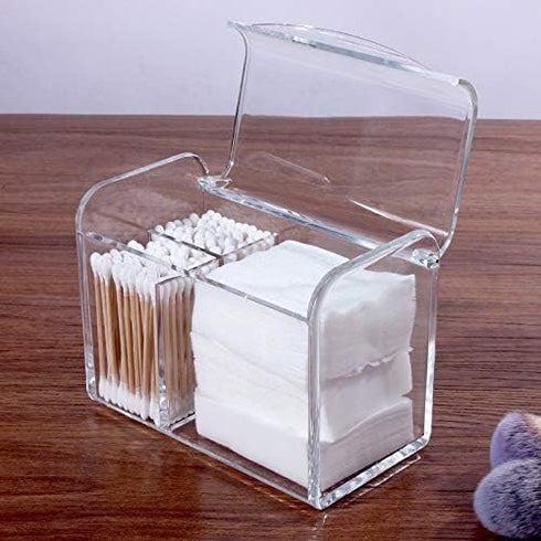 Sooyee Qtip Holder Dispenser for Cotton Ball, Swab, Round Pads, Floss,3 Compartment Plastic Apothecary Jars,Bathroom Organization ,Vanity Organize...