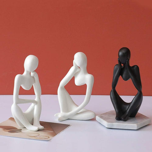 Asng Resin Thinker Style Abstract Sculpture Statue Collectible Figurines Home Office Bookshelf Desktop Decor (White,Left, Small)...