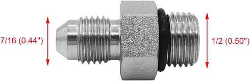 (4-PACK) 6400-04-05-O Hydraulic Hose Adapter Fitting 1/4" Male JIC 37° Flare (7/16"-20UNF) × 5/16" Male O-Ring Boss (1/2"-20UNF) SAE Straight Pipe...