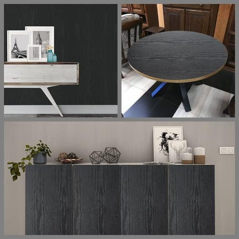Arthome Black Wood Contact Paper Peel and Stick Self-Adhesive Wallpaper,Decorative Vinyl Film for Countertop Cabinets Furniture Surface and Wall C...