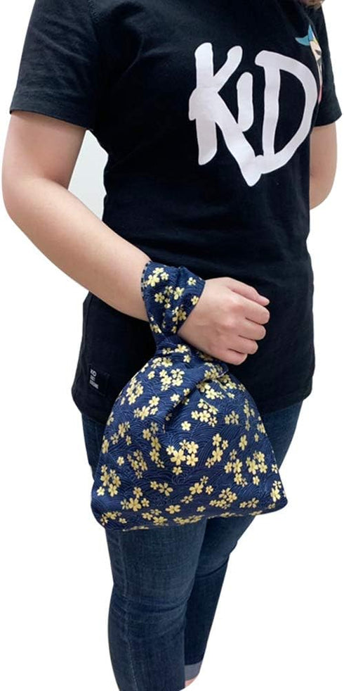 BAR Stylish Cotton Japanese Pattern Wrist Bag Sleeve Knot Pouch Portable Canvas Tote Purse for Female, Women (Blue Flower)...