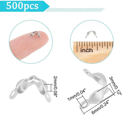 PH PandaHall About 500pcs 5mm Stainless Steel Bead Tip Cord Ends Open Clamshell Crimp Bead Tips Knot Covers End Caps Jewelry Findings for Bracelet...