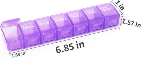 2 Packs Small Weekly Pill Organizer,Pocket Daily Pill Case Pill Box for Pills/Vitamin/Fish Oil/Supplements (Purple)...