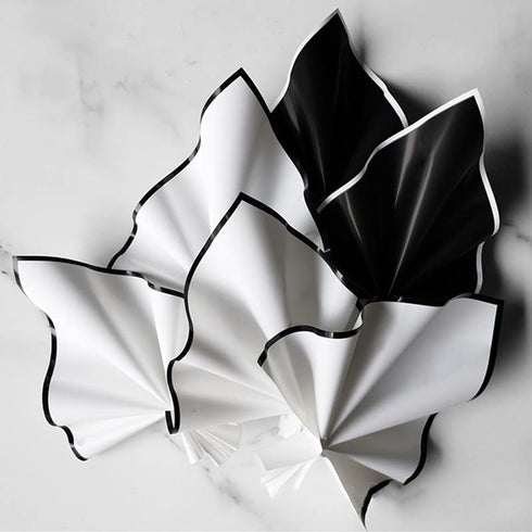 XIAOHONG 80 Sheets Black and White Border Flower Wrapping Paper,Waterproof Thicken Floral Wrapping Paper, Florist Bouquet Supplies for Fresh Flowe...