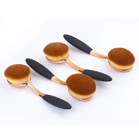 Large Rose Gold Foundation contour Round Toothbrush Oval Makeup Brushes 4pcs...