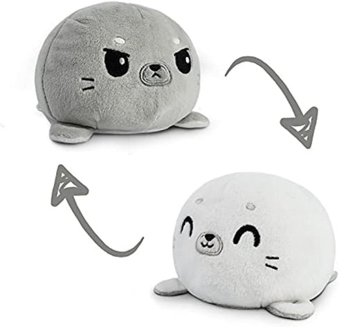 TeeTurtle - The Original Reversible Seal Plushie - Gray + White - Cute Sensory Fidget Stuffed Animals That Show Your Mood 3.5 inch...
