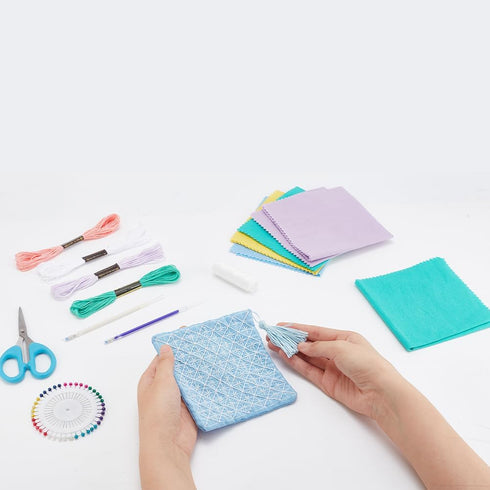 FREEBLOSS 5 Set Sashiko Coasters DIY Kit with Instructions Sashiko Kit for Beginners 5 Colors Sashiko Embroidery Coasters for Housewarming Gift......