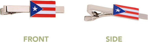 Desert Cactus Puerto Rico State Flag Tie Bar Made of Metal Souvenir Rectangle (Silver Tie Bar)...