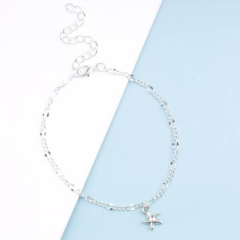Boho Starfish Anklet Dangle Star Ankle Bracelet Silver Anklet Vintage Figaro Chain Anklet Bracelet Summer Foot Chain Jewelry for Women and Girls G...