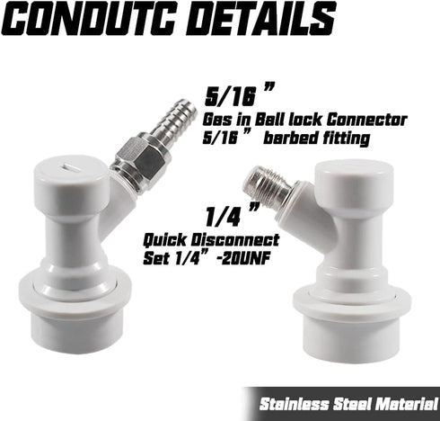 PERA Corny Keg Quick Disconnect Ball Lock Disconnect Set with Stainless Steel Swivel Nut for Home Brewing Beer Keg System (PACK OF 8)...