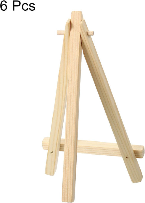 PATIKIL 6.3" Mini Wooden Easel Stand, 6 Pack Table Use Adjustable Triangle Holder for Displaying Photos, Card, Canvases, Wedding, Wood Color...