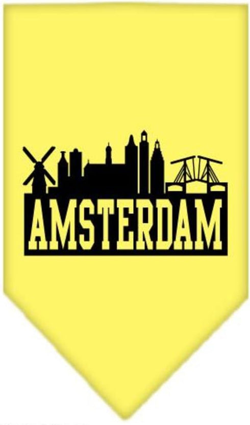 Pet and Dog Bandana Screen Printed, Amsterdam Skyline Yellow Small...