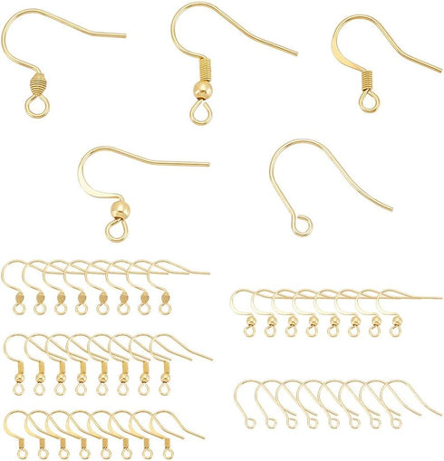 UNICRAFTALE about 150Pcs 5 Styles Stainless Steel Earring Hooks Real 18K Gold Plated Ear Wire with Loops Earwire Hooks Metal Earring Hooks with Co...