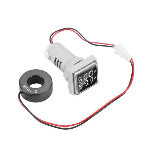 LED Display Voltmeter, Voltage Tester Current Detector 22mm Dual Display Panel Voltmeter Ammeter AC 0-100A 60-500V Meter Indicator (White)...