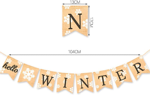 Burlap Hello Winter Banner Snowflake Winter Holiday Bunting Garland Decoration...