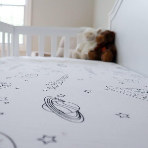 Milky Chic GOTS Fitted Baby Crib Sheet, Breathable 100% Organic Cotton Mattress Sheet for Boys and Girls, Fits Standard Size Mattresses (Space Bla...