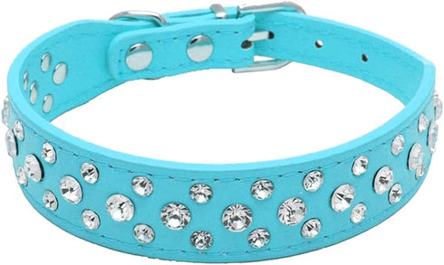 Bling Rhinestone PU Leather Crystal Diamond Pet Dog Cat Puppy Collar Black S M L XL (M, Light Blue)...