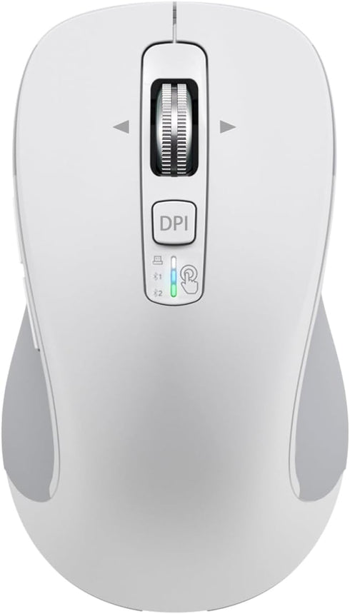 Wireless Bluetooth Mouse (USB + BT1 + BT2), Full Size Mouse, 4-Way Scrolling, Multi-Device Silent Mouse for Computer, Laptop, iPad, MacBook (White...