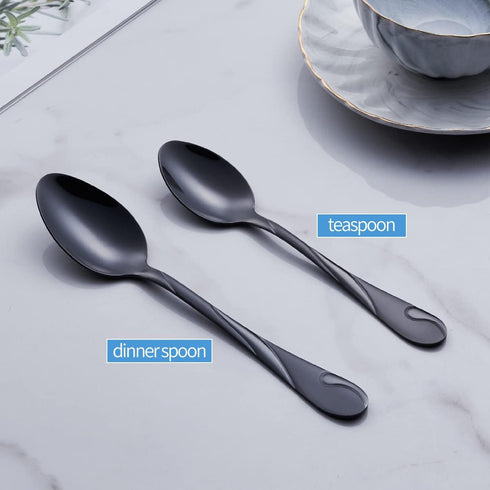 Black Dessert Spoon Set, Seeshine 6.5-inch Stainless Steel Shiny Black Teaspoon, Espresso Coffee Spoon, Set of 6...