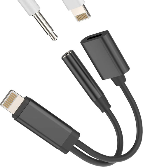 iPhone AUX Adapter for Headphone Jack Cable Dongle 2in1 Lightning to 3.5mm Splitter Apple Charger Cord MFI Certified Audio adaptador para Earbud M...