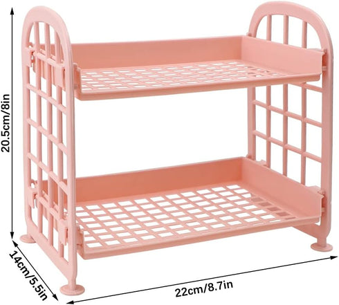 Desktop Rack Cosmetic Stationery Storage Holder, 2-Tier Multifunctional Plastic Shelf Makeup Organizer for Skincare Office Kitchen Bedroom Bathroo...