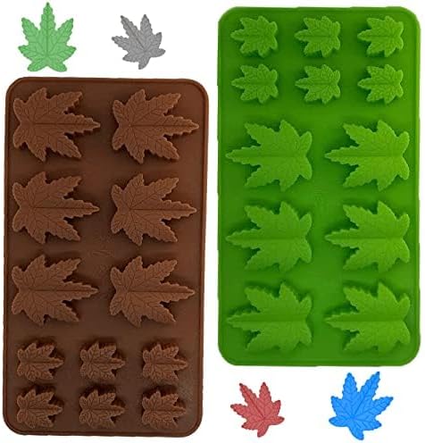 Silicone Leaf Mold, Gummy, For Muffins Cookie Chocolate Fondant Greenery Candy Polymer Clay Edible 1 Green and 1 Brown, 2 Molds (Candy Leaf)...