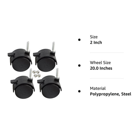 DICASAL 2" Shelving Caster, Swivel Stem Caster Wheel with 1/4" - 20 x 1" Thread Stem for Small Shelf and Furniture Pack of 4(with Brakes)...
