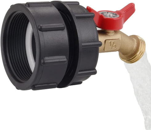 275-330 Gallon IBC Tote Tank Adapter 2" Fine Thread - 1/2" Male NPT Inlet × 3/4" Male GHT Outlet, Brass hose Faucet Garden Hose Connector...